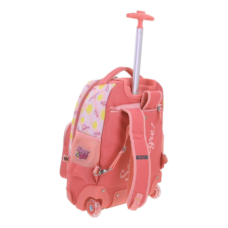 Mochila Grande Chenson Gatitos Happy Girl Ruedas Luz Led Color Rosa Claro Diseño De La Tela Emoji 4