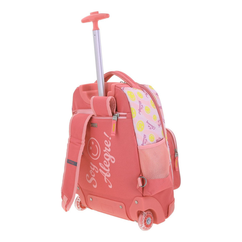 Mochila Grande Chenson Gatitos Happy Girl Ruedas Luz Led Color Rosa Claro Diseño De La Tela Emoji 5