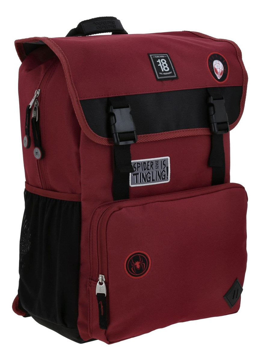 Mochila Grande Chenson Miles Morales Spiderman Paider Niño Color Rojo Diseño De La Tela Liso 2