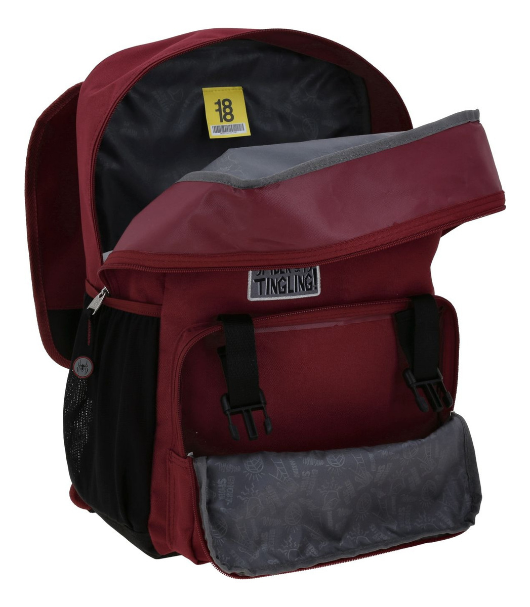 Mochila Grande Chenson Miles Morales Spiderman Paider Niño Color Rojo Diseño De La Tela Liso 3