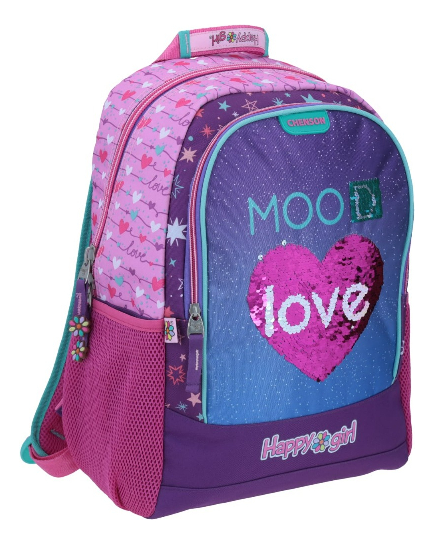 Mochila Grande Chenson Primaria Happy Girl Porta Tablet Color Violeta