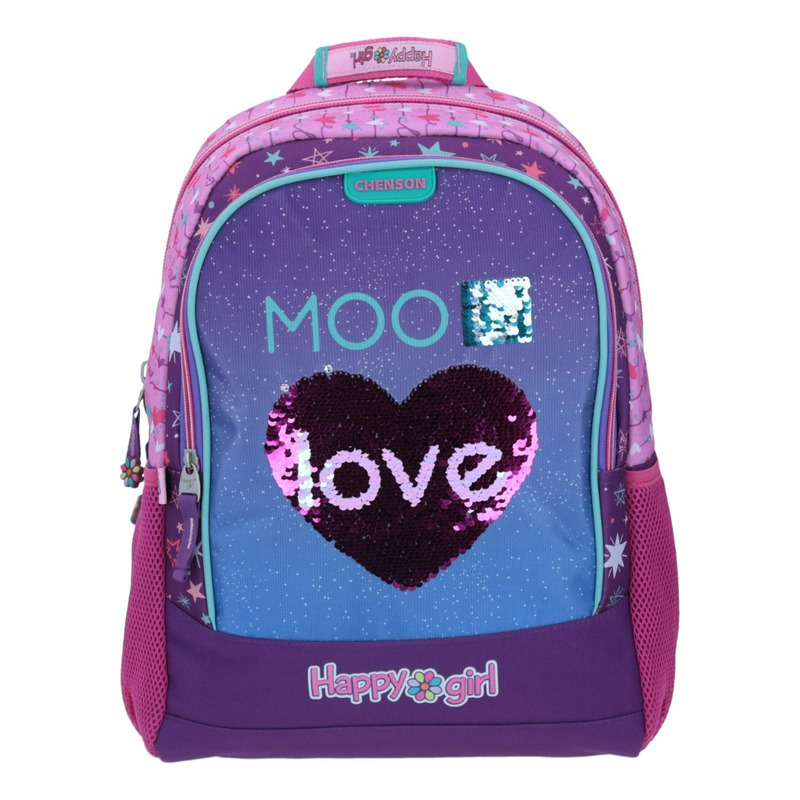 Mochila Grande Chenson Primaria Happy Girl Porta Tablet Color Violeta 2