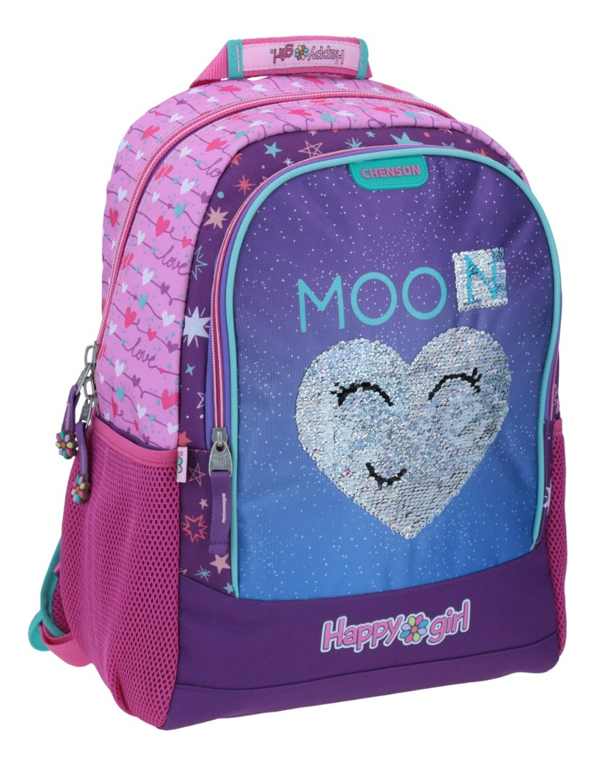 Mochila Grande Chenson Primaria Happy Girl Porta Tablet Color Violeta - vista 2