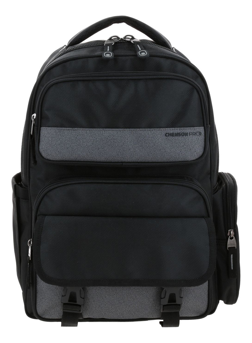 Mochila Grande Chenson Pro Ar Ejecutiva Profesional Color Negro Multiples Bolsillos Diseño De La Tela Lisa
