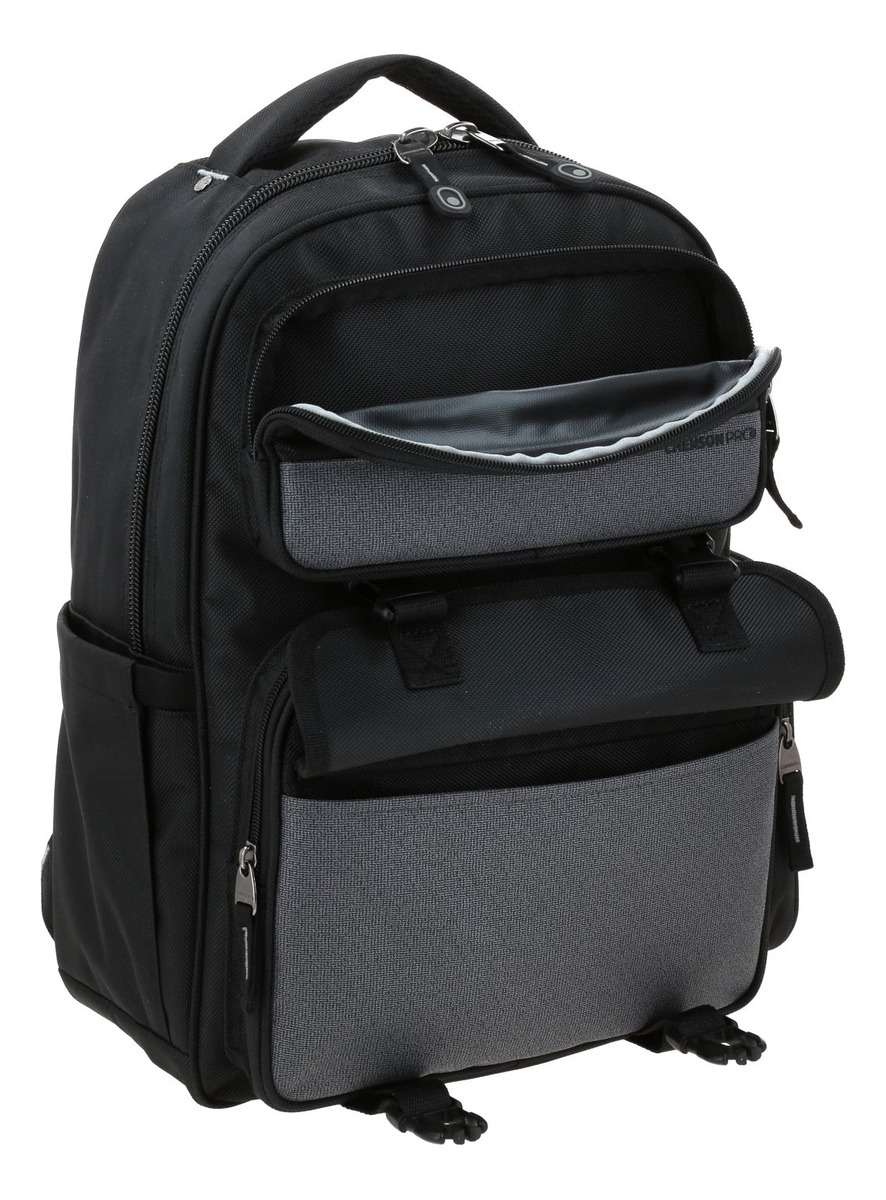 Mochila Grande Chenson Pro Ar Ejecutiva Profesional Color Negro Multiples Bolsillos Diseño De La Tela Lisa 5