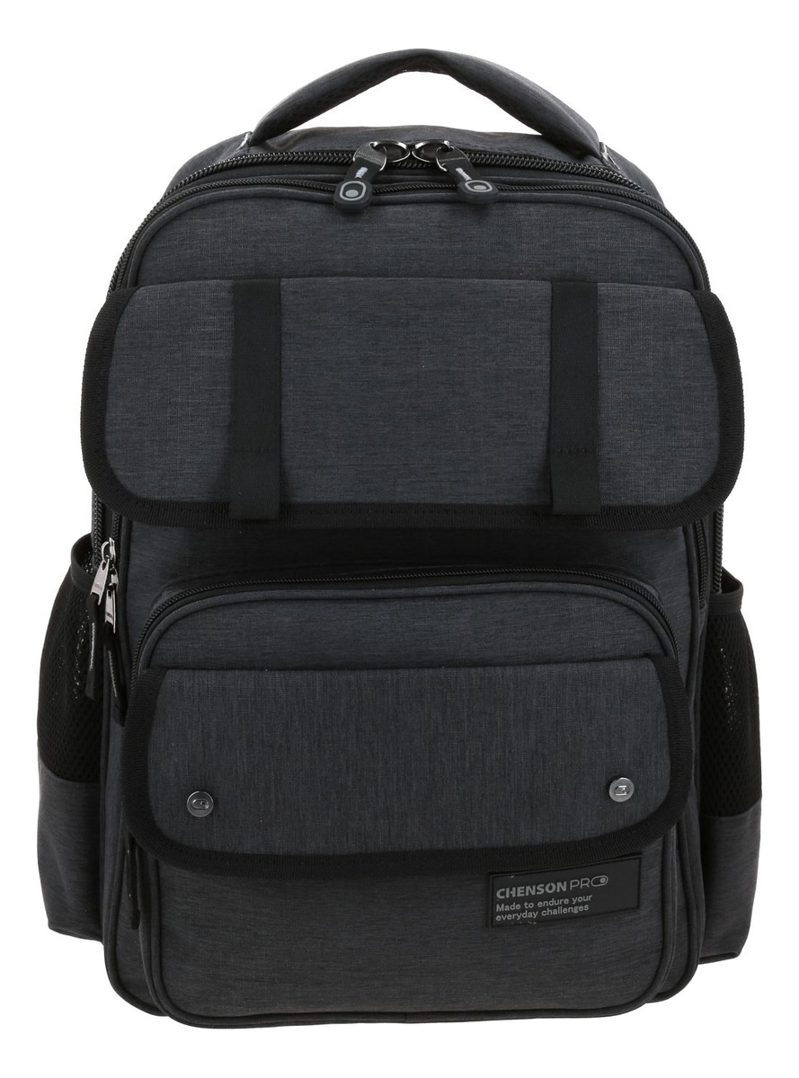 Mochila Grande Chenson Pro Ar Ejecutiva Profesional Color Negro Unisex Diseño De La Tela Lisa