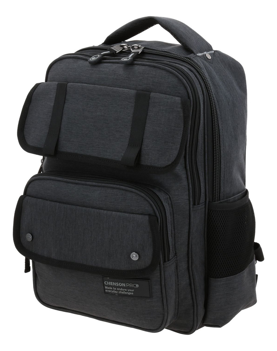Mochila Grande Chenson Pro Ar Ejecutiva Profesional Color Negro Unisex Diseño De La Tela Lisa 2