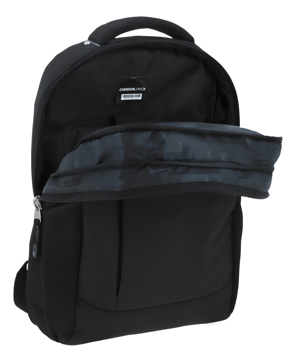 Mochila Grande Chenson Pro Evan Negro Porta Laptop Diseño De La Tela Liso 4