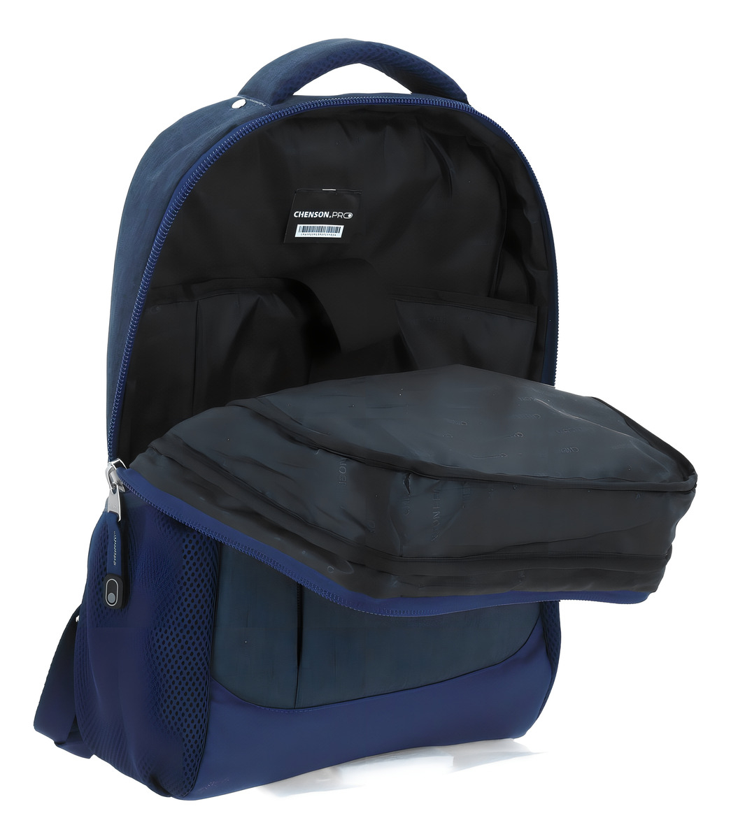 Mochila Grande Chenson Pro Evan Porta Laptop Cp65923 Color Azul Oscuro Diseño De La Tela Liso 2