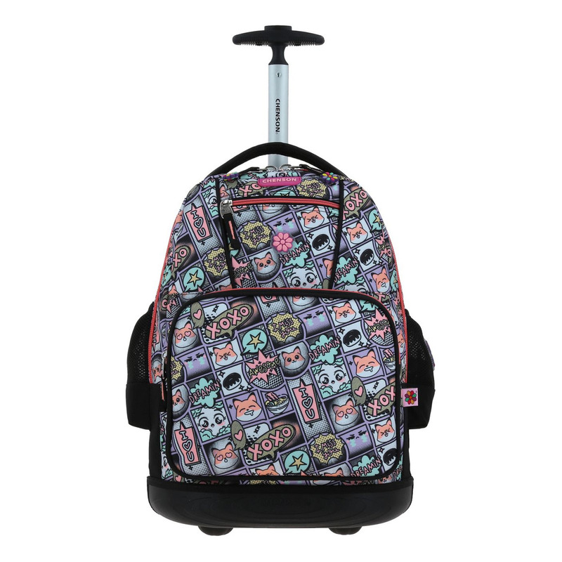 Mochila Grande Con Ruedas Chenson Happy Girl Mixco Para Niña Primaria Escolar Color Negro Diseño De La Tela Lisa