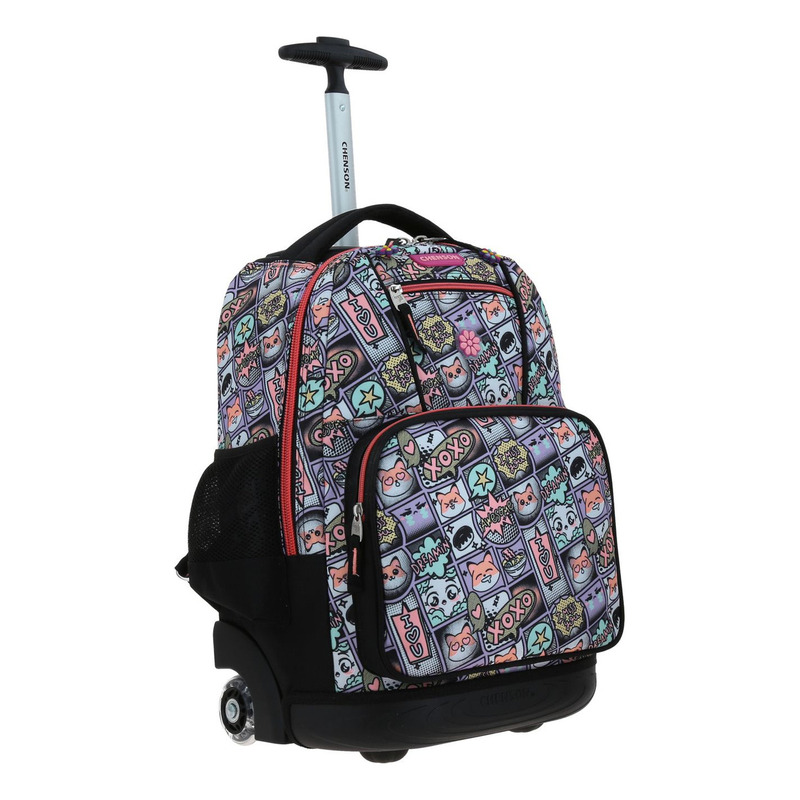 Mochila Grande Con Ruedas Chenson Happy Girl Mixco Para Niña Primaria Escolar Color Negro Diseño De La Tela Lisa 2