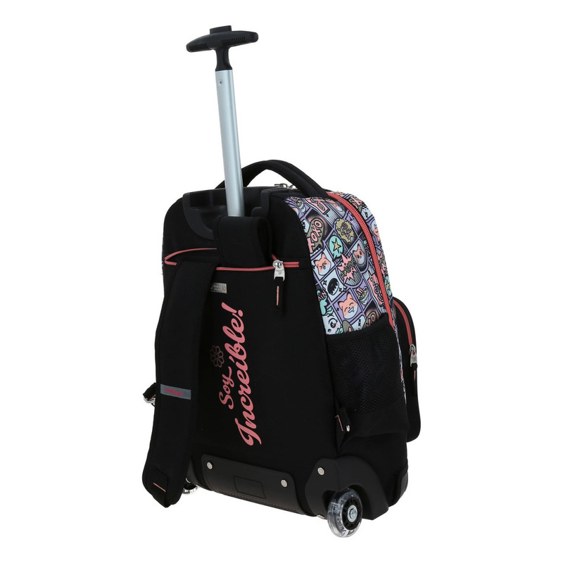 Mochila Grande Con Ruedas Chenson Happy Girl Mixco Para Niña Primaria Escolar Color Negro Diseño De La Tela Lisa 5