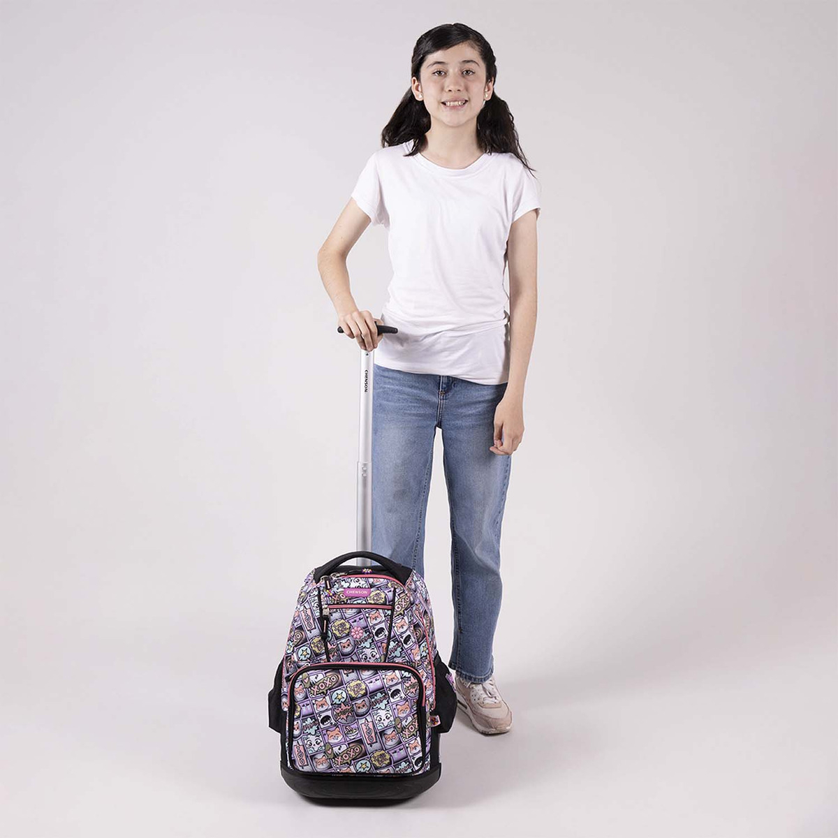 Mochila Grande Con Ruedas Chenson Happy Girl Mixco Para Niña Primaria Escolar Color Negro Diseño De La Tela Lisa - vista 2