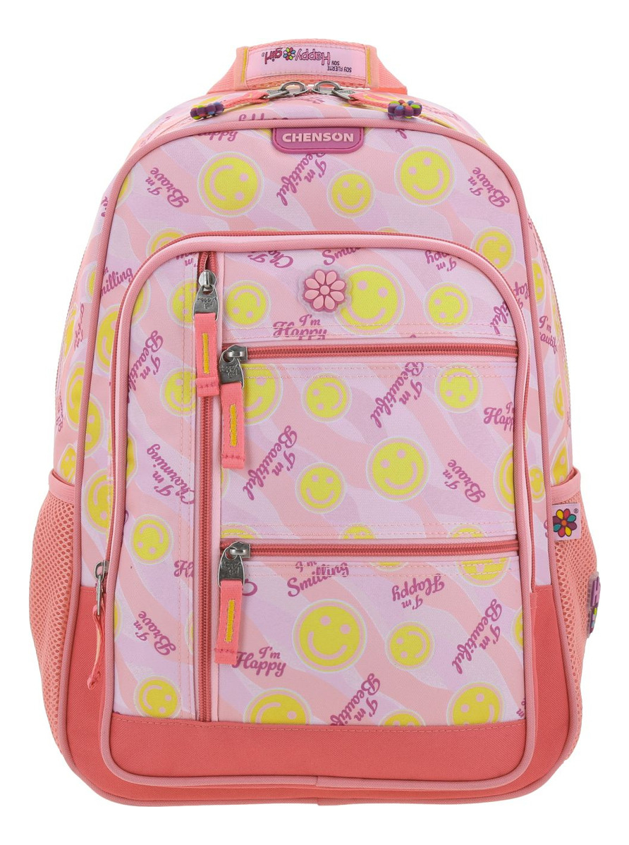 Mochila Grande Escolar Chenson Happy Girl Smil Para Niña Primaria Color Rosa Diseño De La Tela Lisa