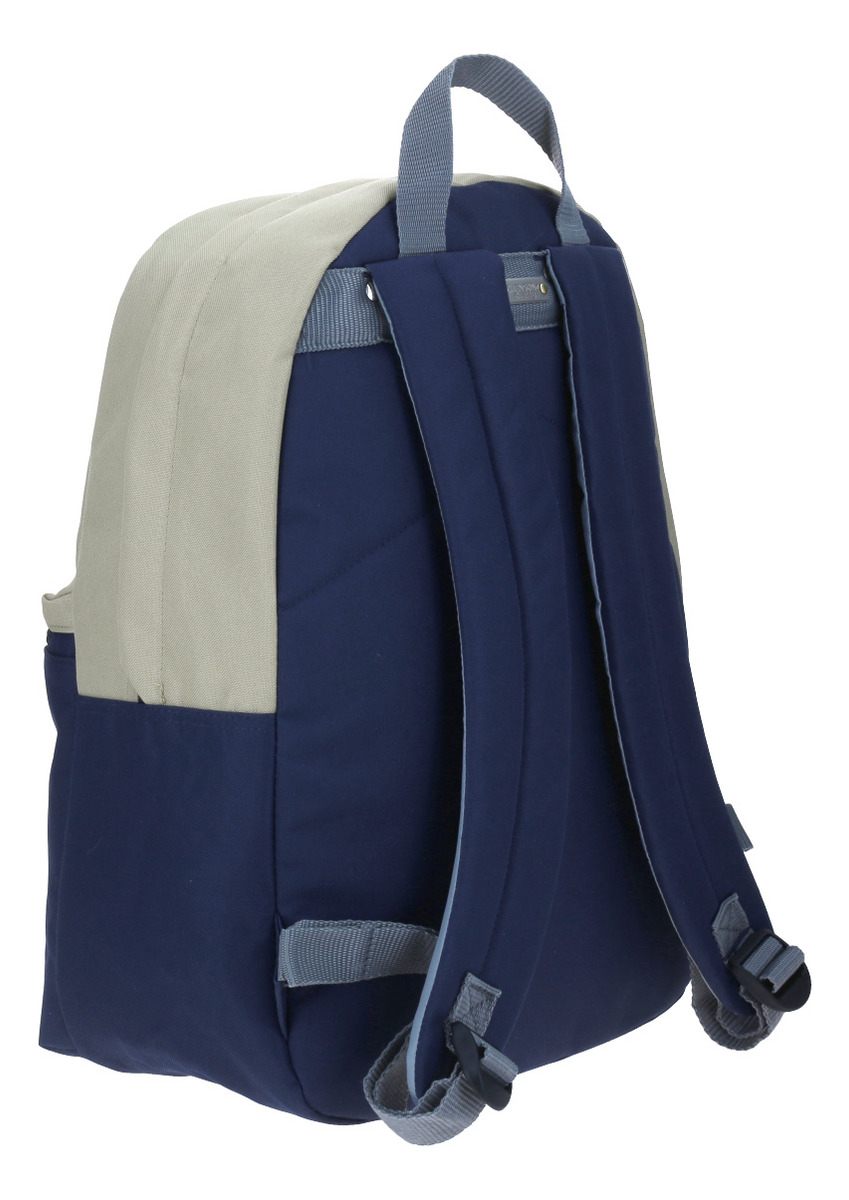 Mochila Grande Juvenil Colors Unisex Beige Con Azul Marino 4