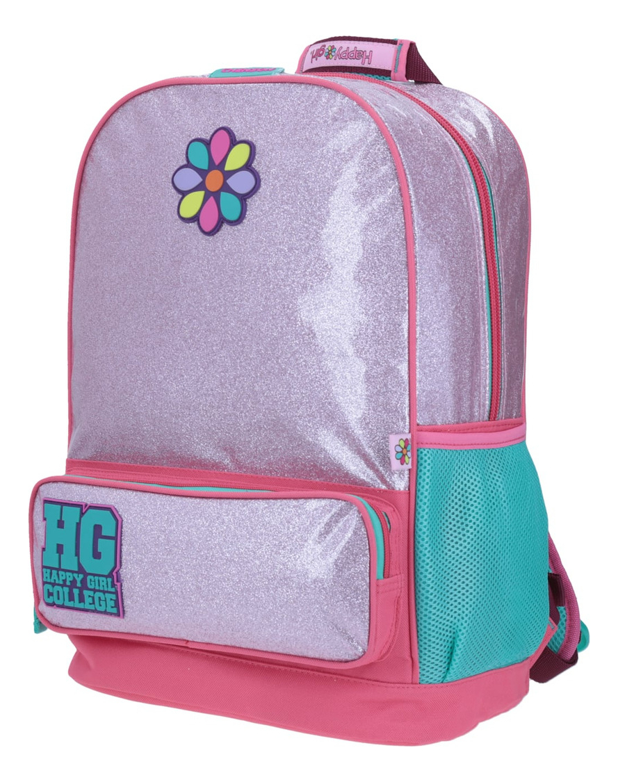 Mochila Happy Girl College Hg Flor Brillos Primaria Rosa Chenson 2