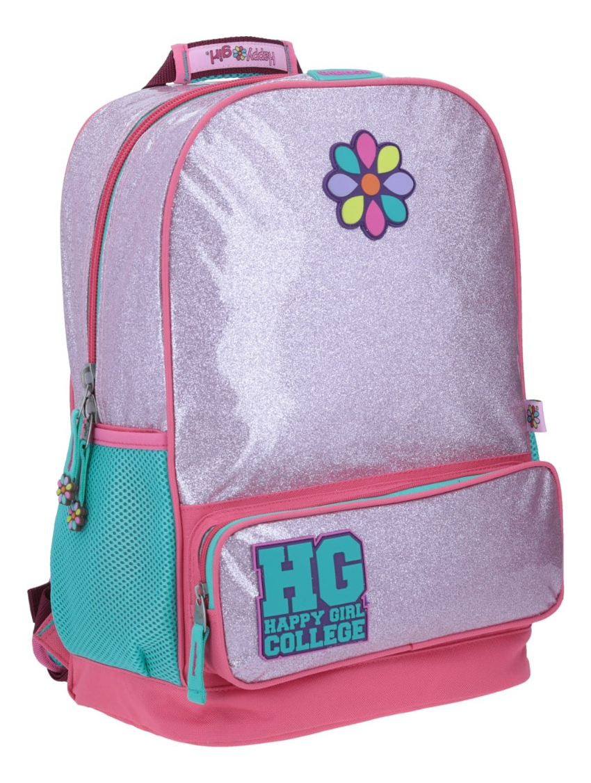 Mochila Happy Girl College Hg Flor Brillos Primaria Rosa Chenson 4