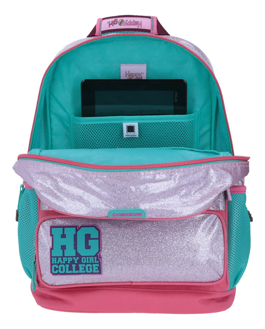Mochila Happy Girl College Hg Flor Brillos Primaria Rosa Chenson - vista 2