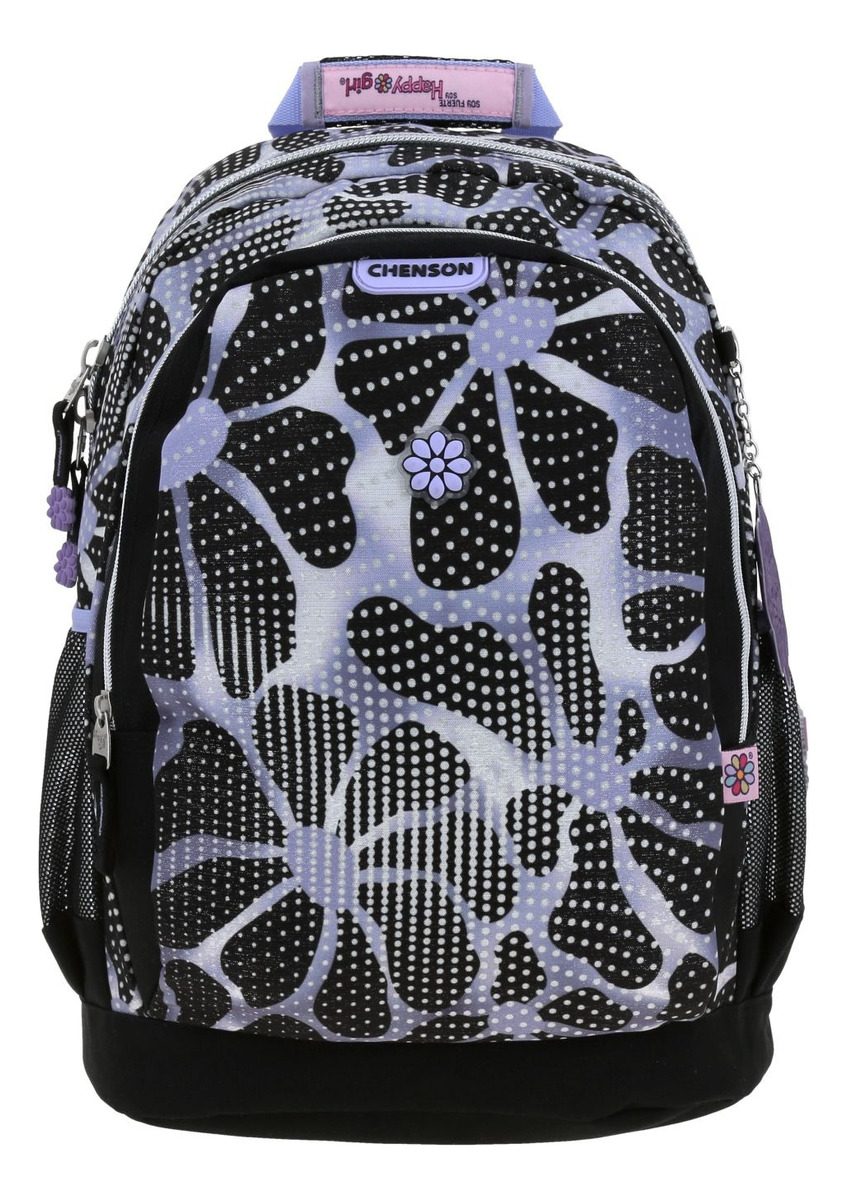 Mochila Happy Girl Quiz Primaria Backpack Hg70568-3 Color Negro Diseño De La Tela Flores