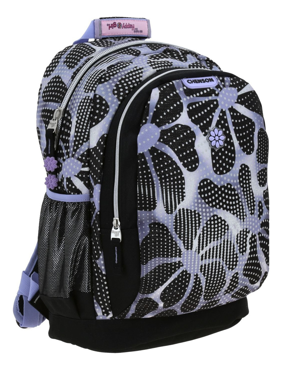 Mochila Happy Girl Quiz Primaria Backpack Hg70568-3 Color Negro Diseño De La Tela Flores 2