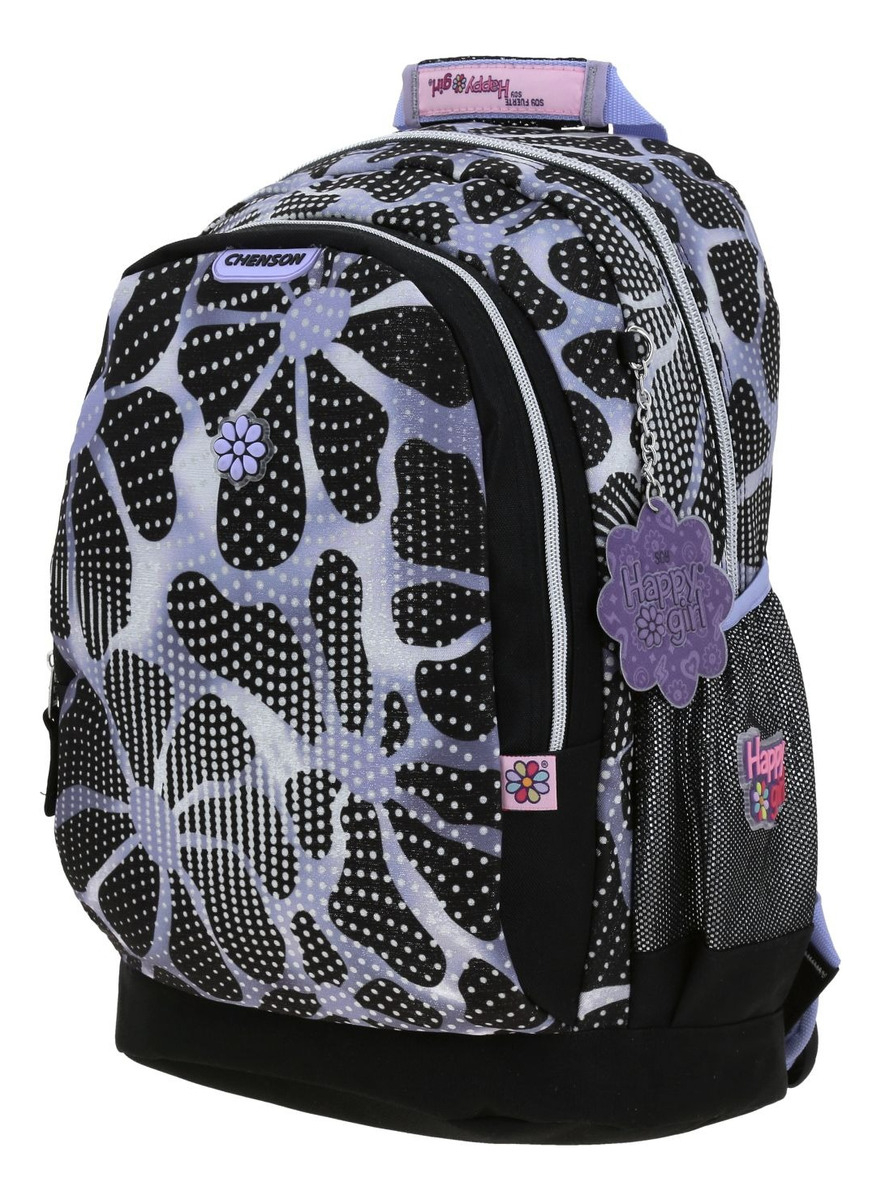 Mochila Happy Girl Quiz Primaria Backpack Hg70568-3 Color Negro Diseño De La Tela Flores 3