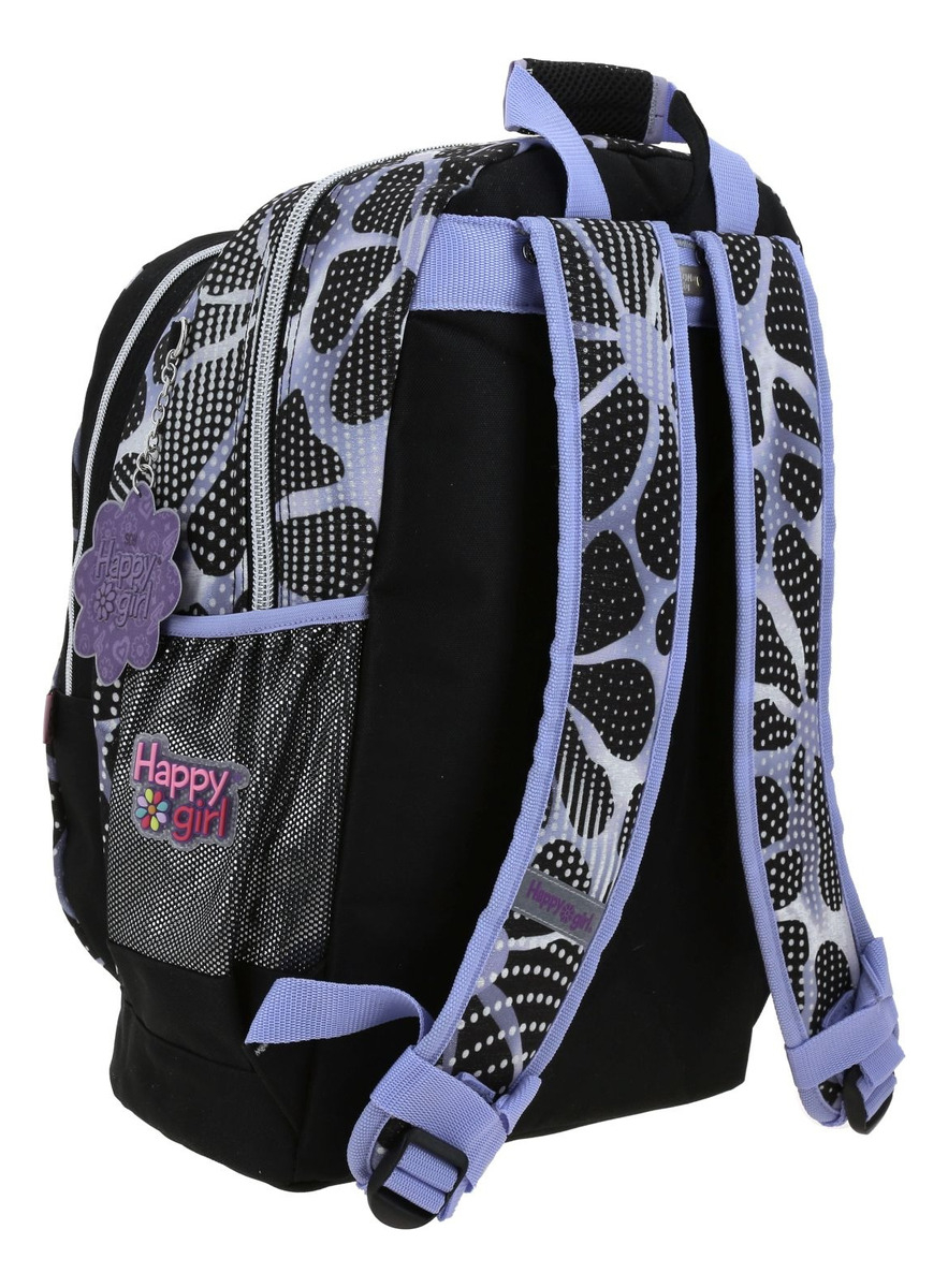 Mochila Happy Girl Quiz Primaria Backpack Hg70568-3 Color Negro Diseño De La Tela Flores 4