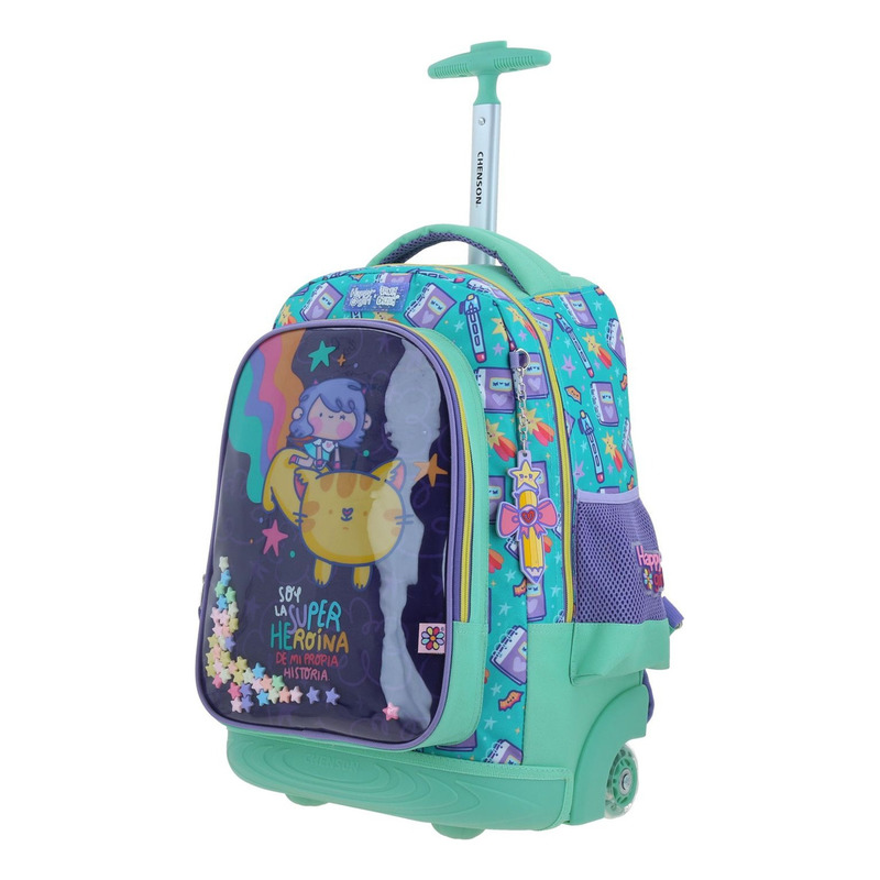 Mochila Happy Girl Vania Bachur Josed Primaria Con Carro Vb70416-t Color Turquesa Diseño De La Tela Vania Vachur 2