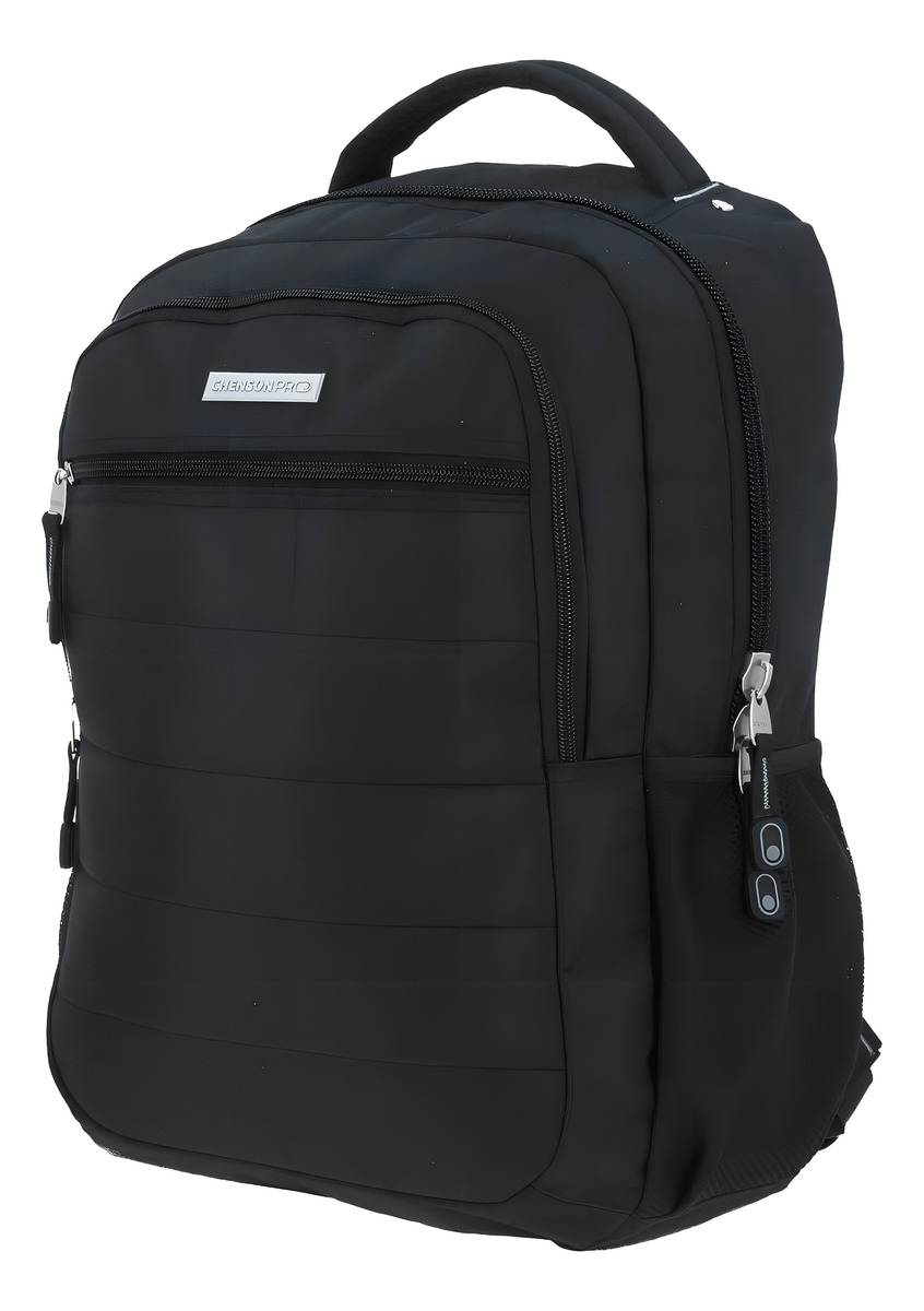 Mochila Juvenil Chenson Pro Negro Con Portalaptop Lea Diseño De La Tela Liso 2