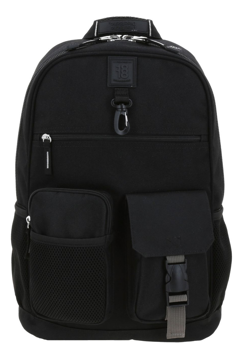 Mochila Juvenil Grande 1818 Chenson Wynni Unisex Multiples Bolsillos Color Negro Diseño De La Tela Lisa