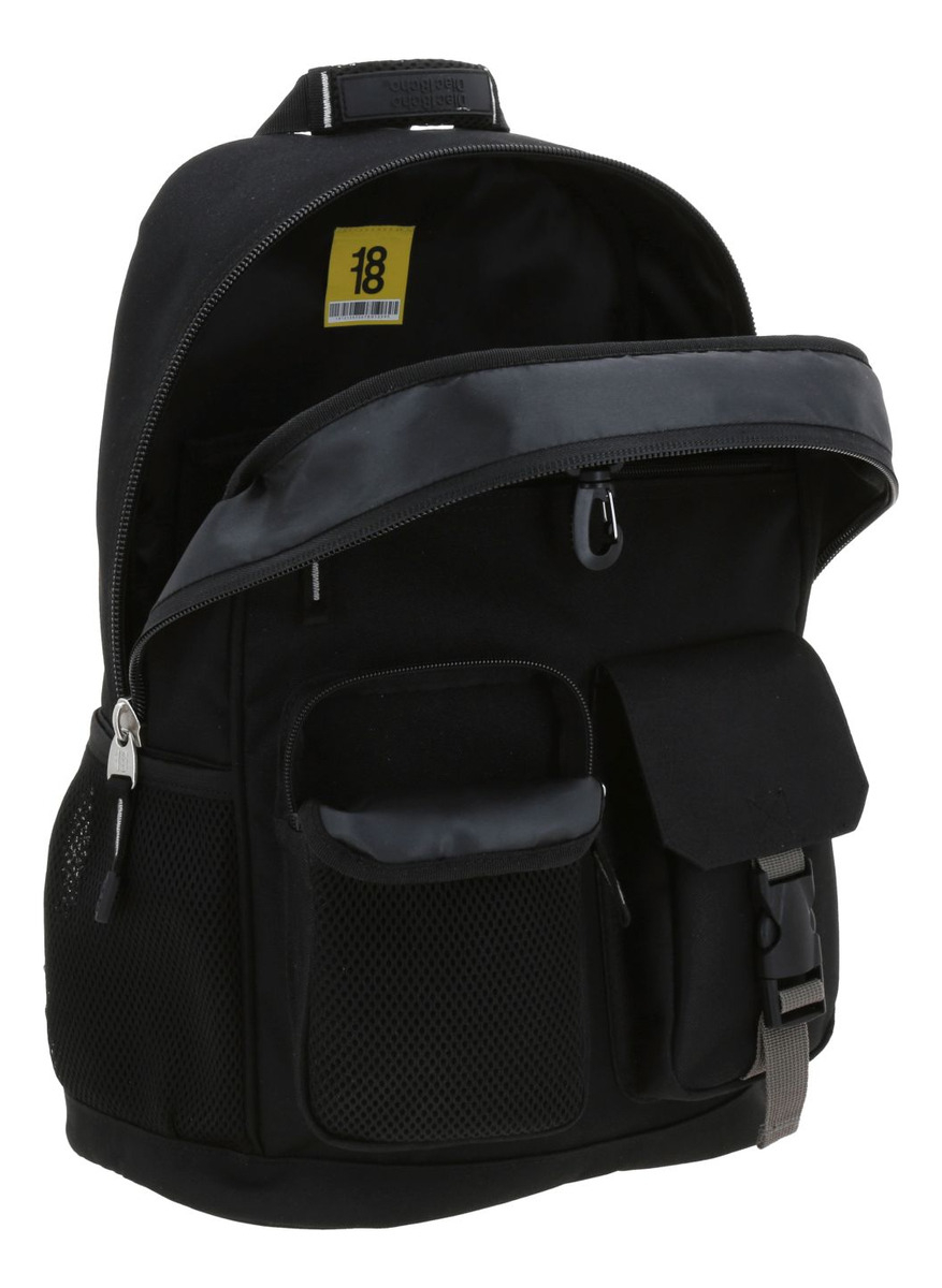 Mochila Juvenil Grande 1818 Chenson Wynni Unisex Multiples Bolsillos Color Negro Diseño De La Tela Lisa 2