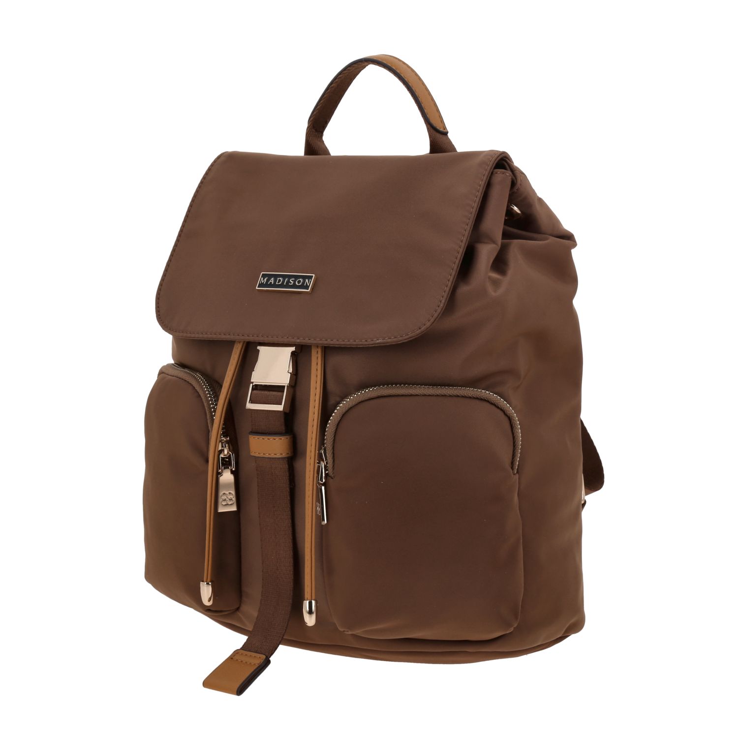 Mochila para mujer casual Madison by Chenson color café con doble bolsillo frontal 2