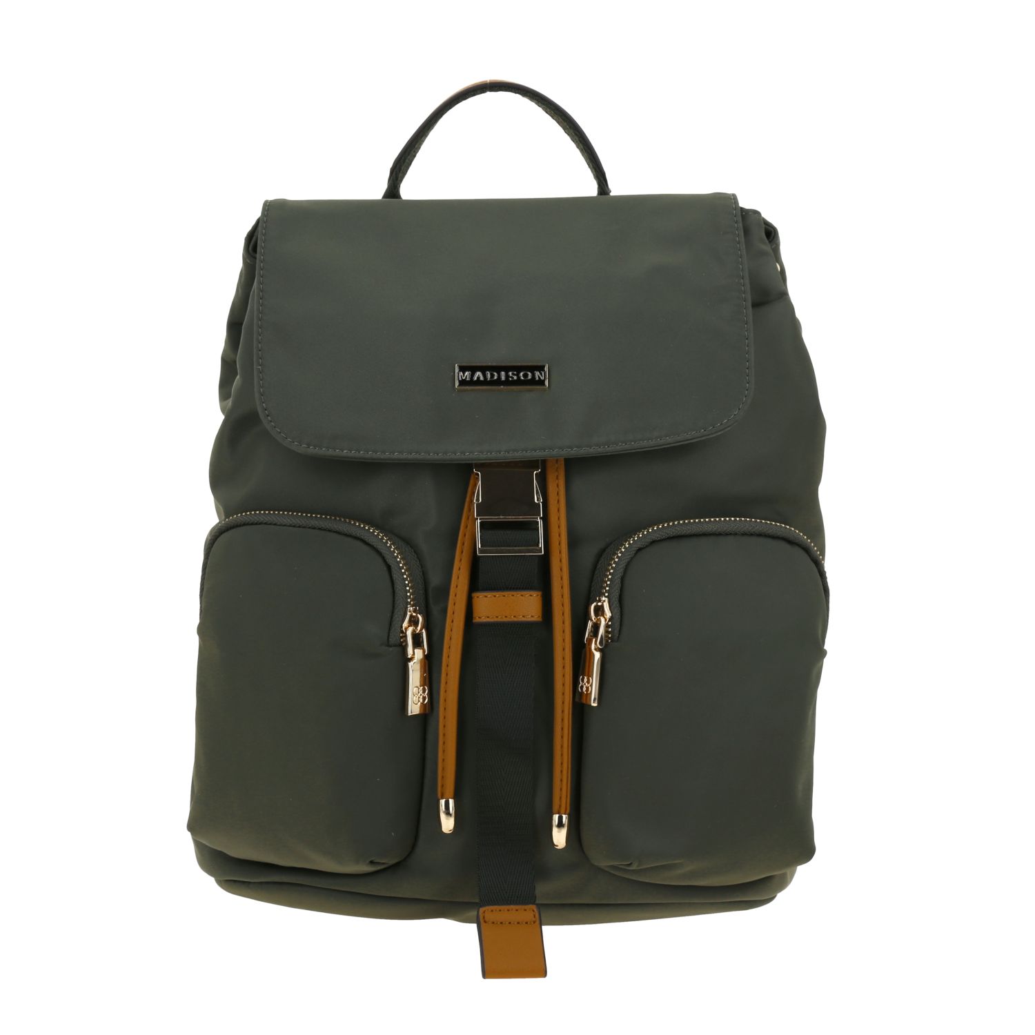 Mochila para mujer casual Madison by Chenson en verde seco con doble bolsillo