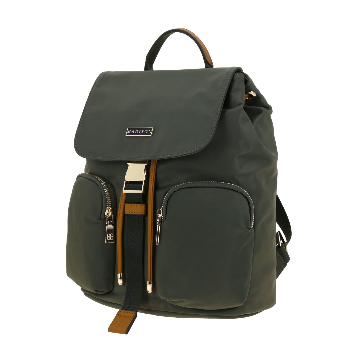 Mochila para mujer casual Madison by Chenson en verde seco con doble bolsillo 2