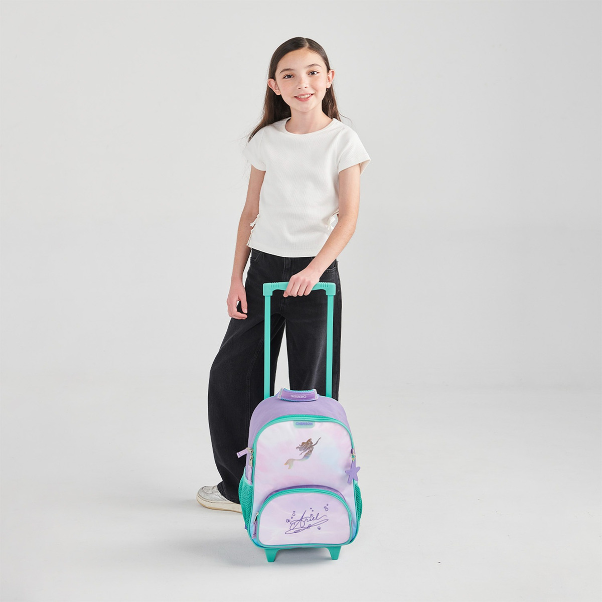 Mochila Princesas Sirenita Ariel Deeper Kinder Con Carro Pr70269-v - vista 2